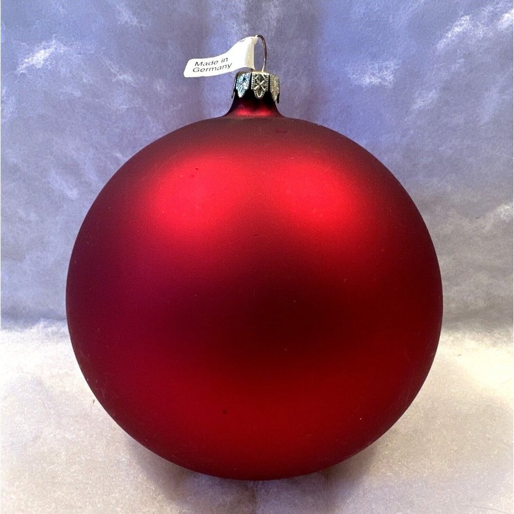 Vintage Glass Satin Dark Red Christmas Ornament 4" Rare With Tag Made in Germany